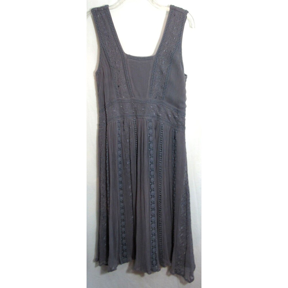 Sundance Gray Embroidered Lace Lined Sleeveless Side Zip Midi Dress Size 10 EUC